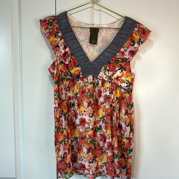 Anthropologie fei Wildflower Walk Flouncy Sleeveless Top Size 8 - Picture 1 of 6
